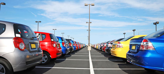 Rows of cars on a dealership lot